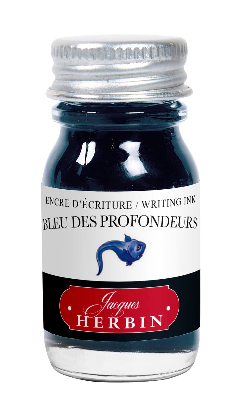Jacques Herbin - Ref 11518T - Writing Ink for Fountain Pens & Rollerball Pens - Bleu des Profondeurs/Deep Blue - 10ml Bottle - No Packaging, Zero Waste Objective - Blue-Coloured Ink - Image 1